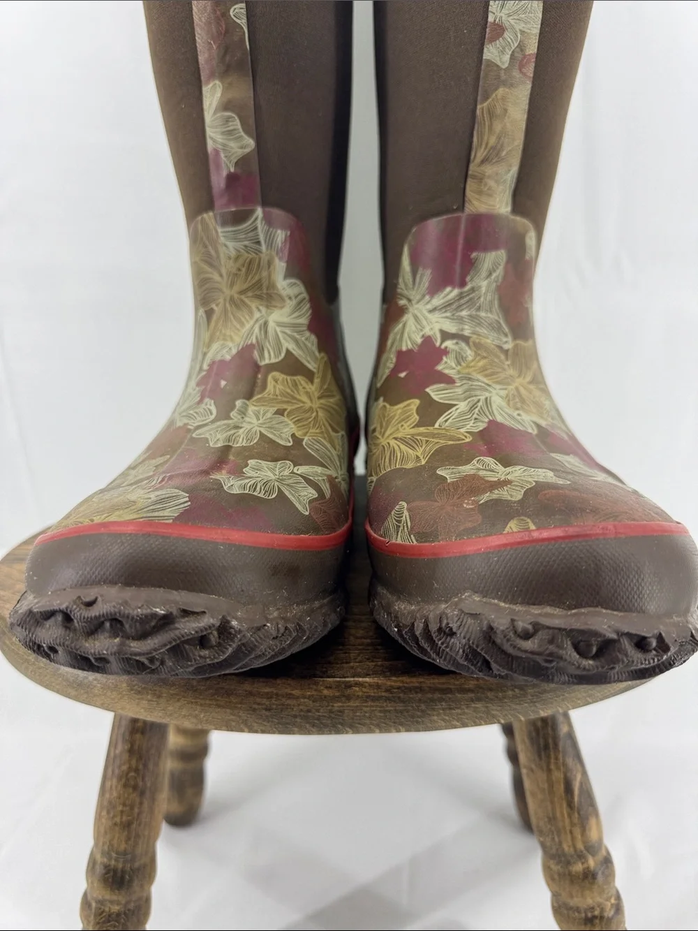 Perfect Storm Cloud High Rubber Neoprene Womens Brown Leaves Rain Work Boots, 8